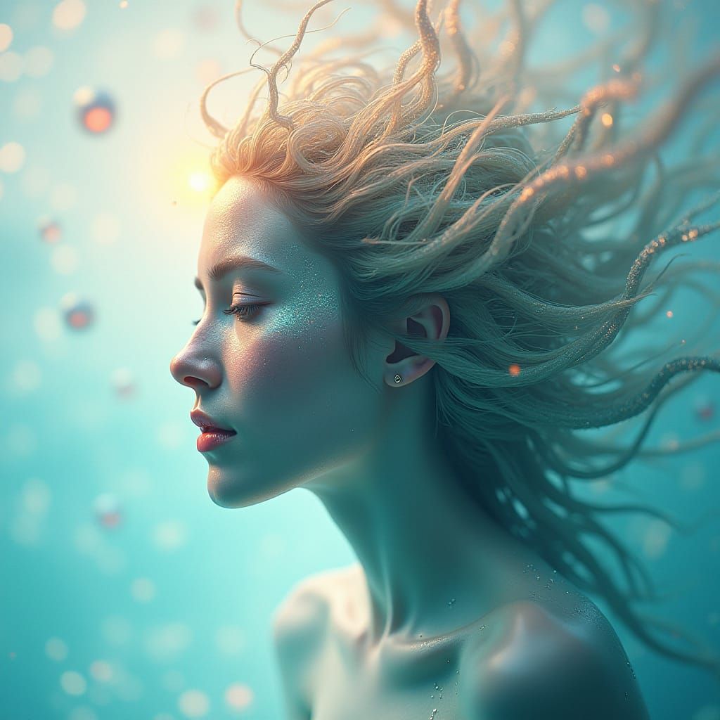 Ethereal Sirena: Oceanic Double Exposure Concept Art