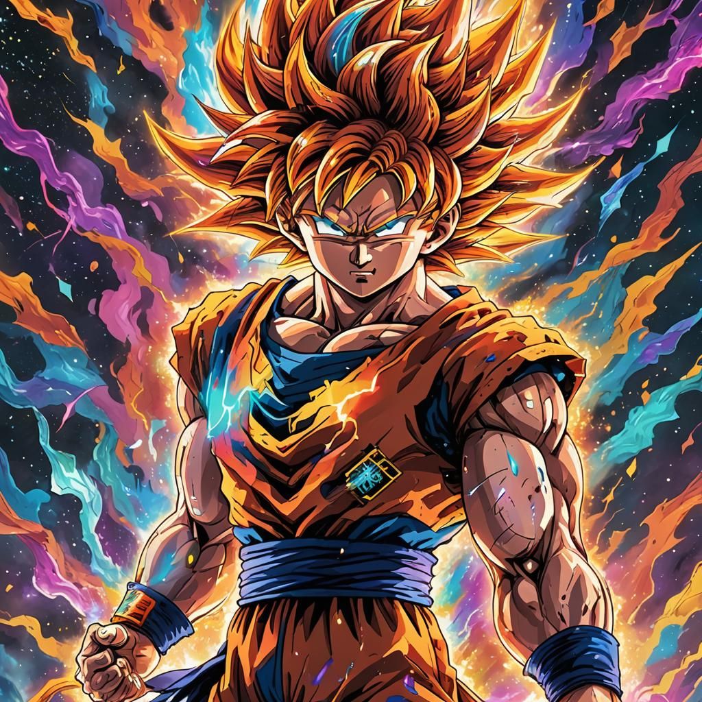 Goku Super Saiyan God in Cosmic Rainbow Lightning