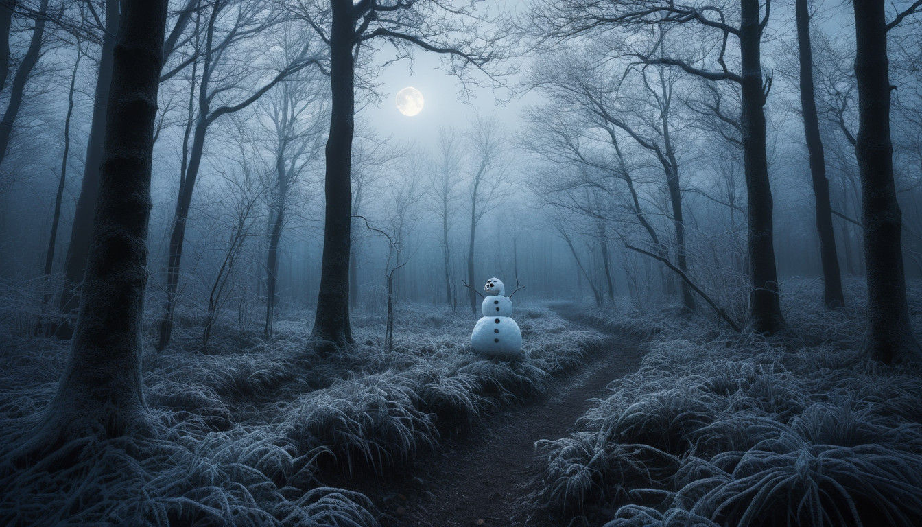 Hyper-Realistic Snowman Portrait in Moody Winter Wonderland