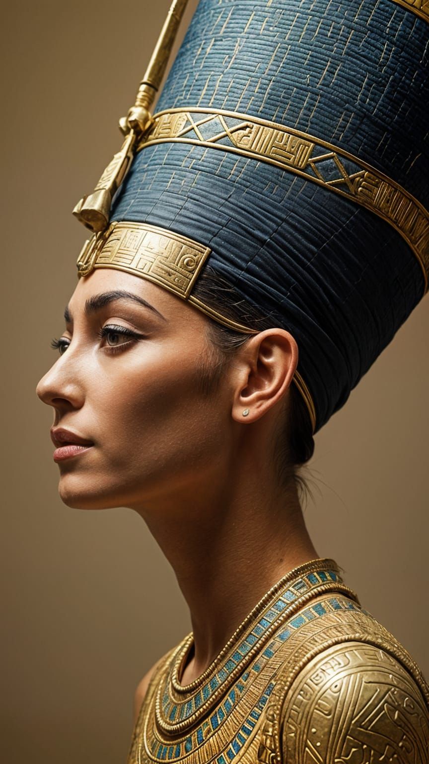 Queen Nefertiti Portrait Wearing Egyptian Crown