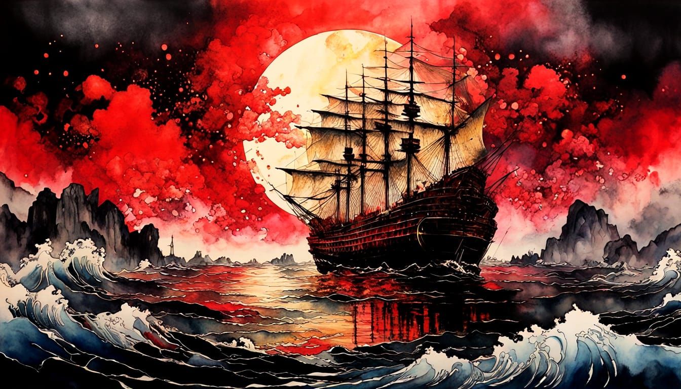 Glowing Harbor Scene in Deep Blues and Golds