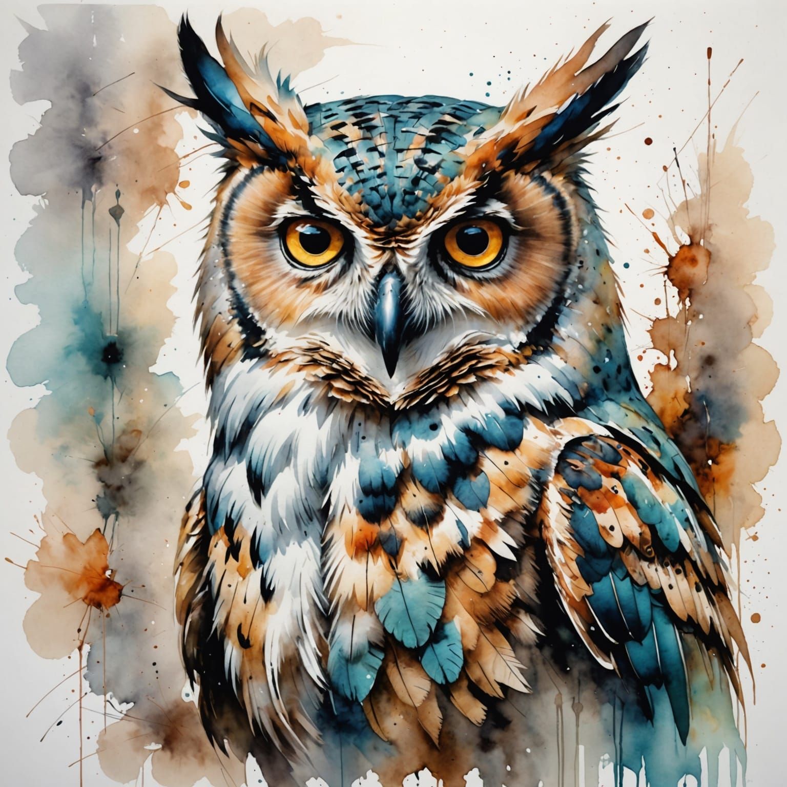 Whimsical Watercolor Owl Painting in Pastel Colors