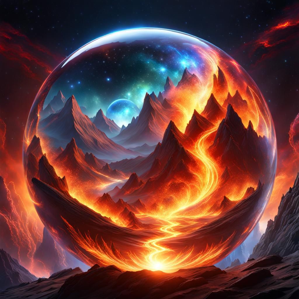 Wildfire in Crystal Sphere: Dark Fantasy Concept Art