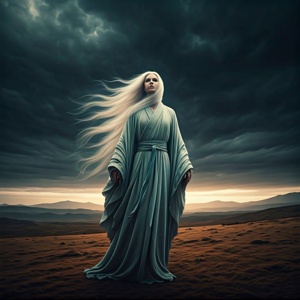 Ethereal Wind Spirit in Cinematic Landscape