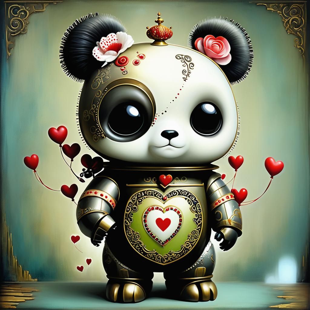 Ornate Panda Robot in Sinister Romantic Style