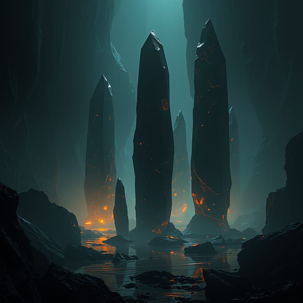 Glistening Black Onyx Crystals in Futuristic Style