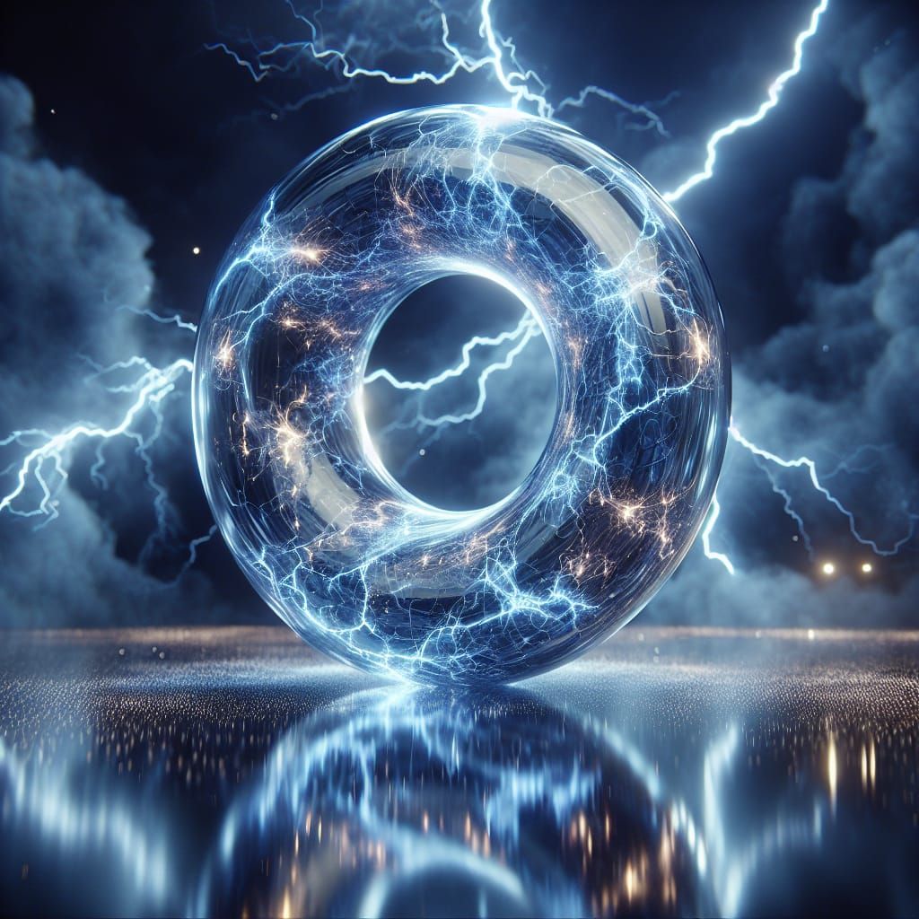 Glass Torus Lit by Blue Lightning