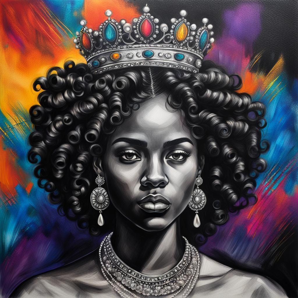 Charcoal Drawing of Dark-Skinned Teenager with Crown