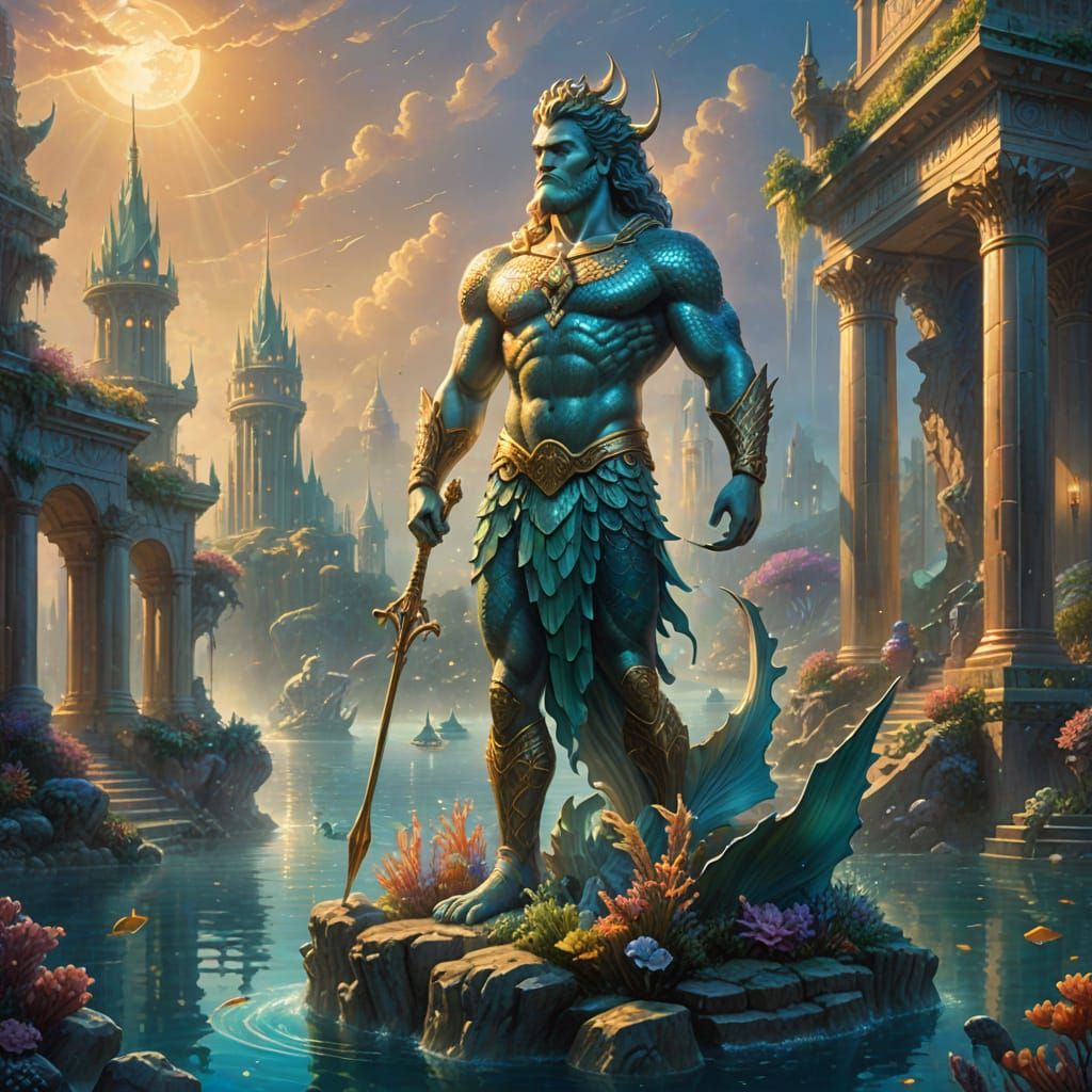 Merman Guardian of Atlantis in Ethereal Fantasy Art