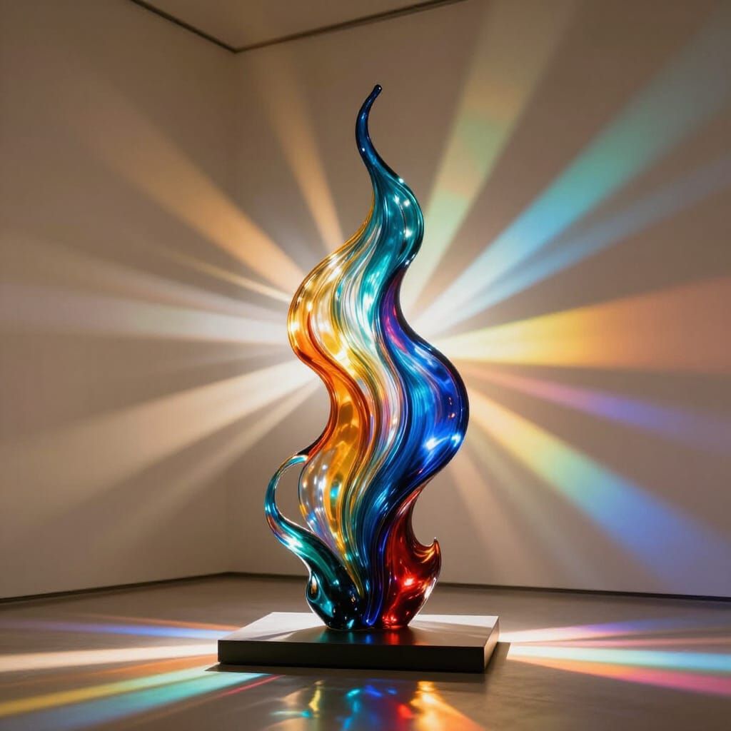 Abstract Dichroic Glass Sculpture in Sunlight
