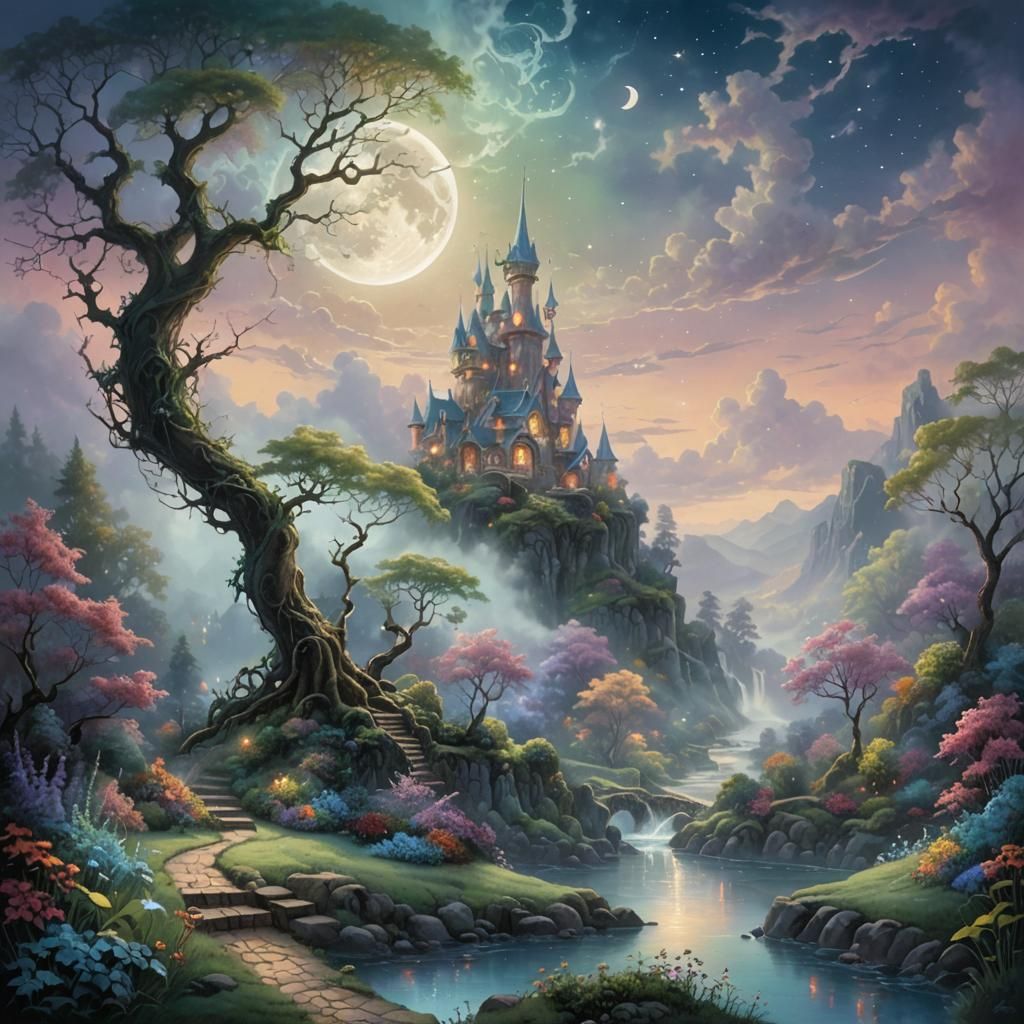 Mystical Moon and Beanstalk in Pastel Colors