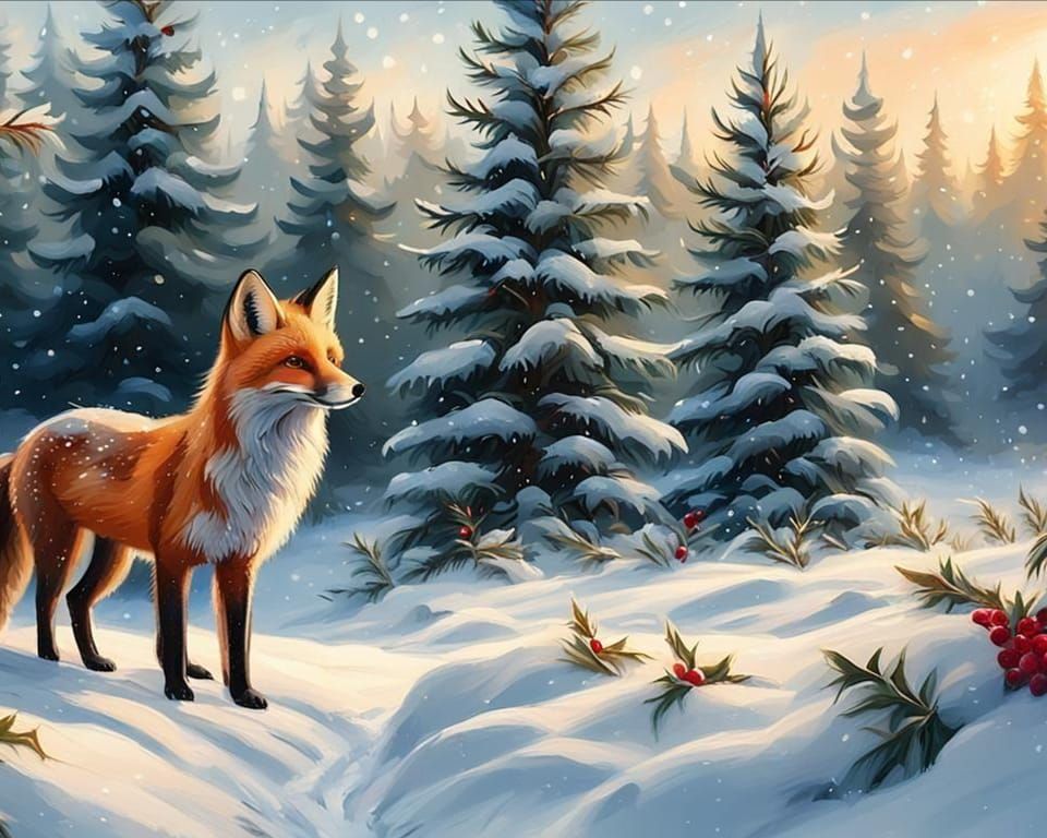 Red Fox in Winter Wonderland Scene