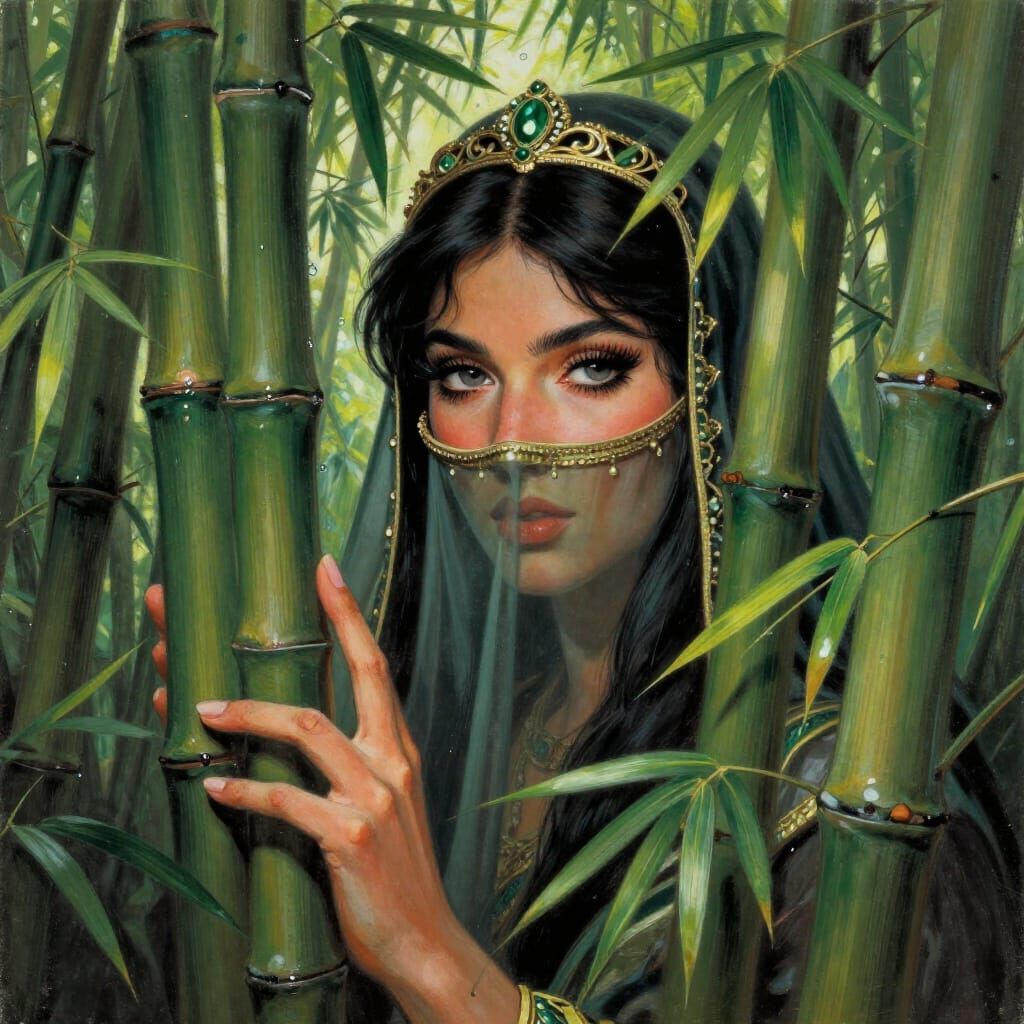 Desert Princess in Mysterious Bamboo Forest Pulp Cover Art