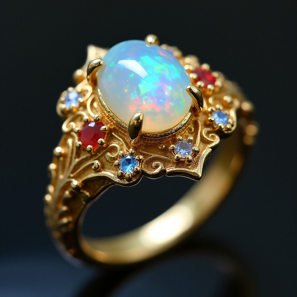 Magical Opal Ring in Art Nouveau Style