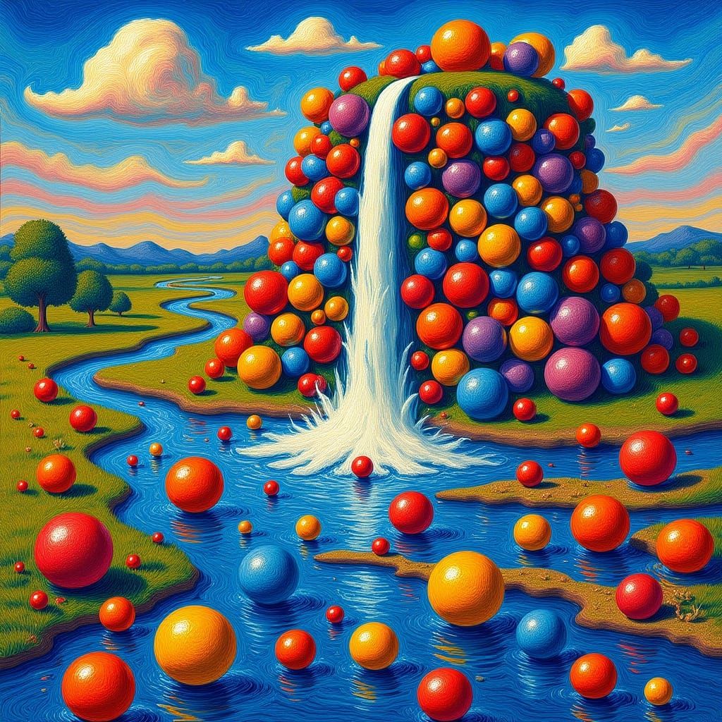 Psychedelic Sphere Waterfall in Hand-Drawn Style