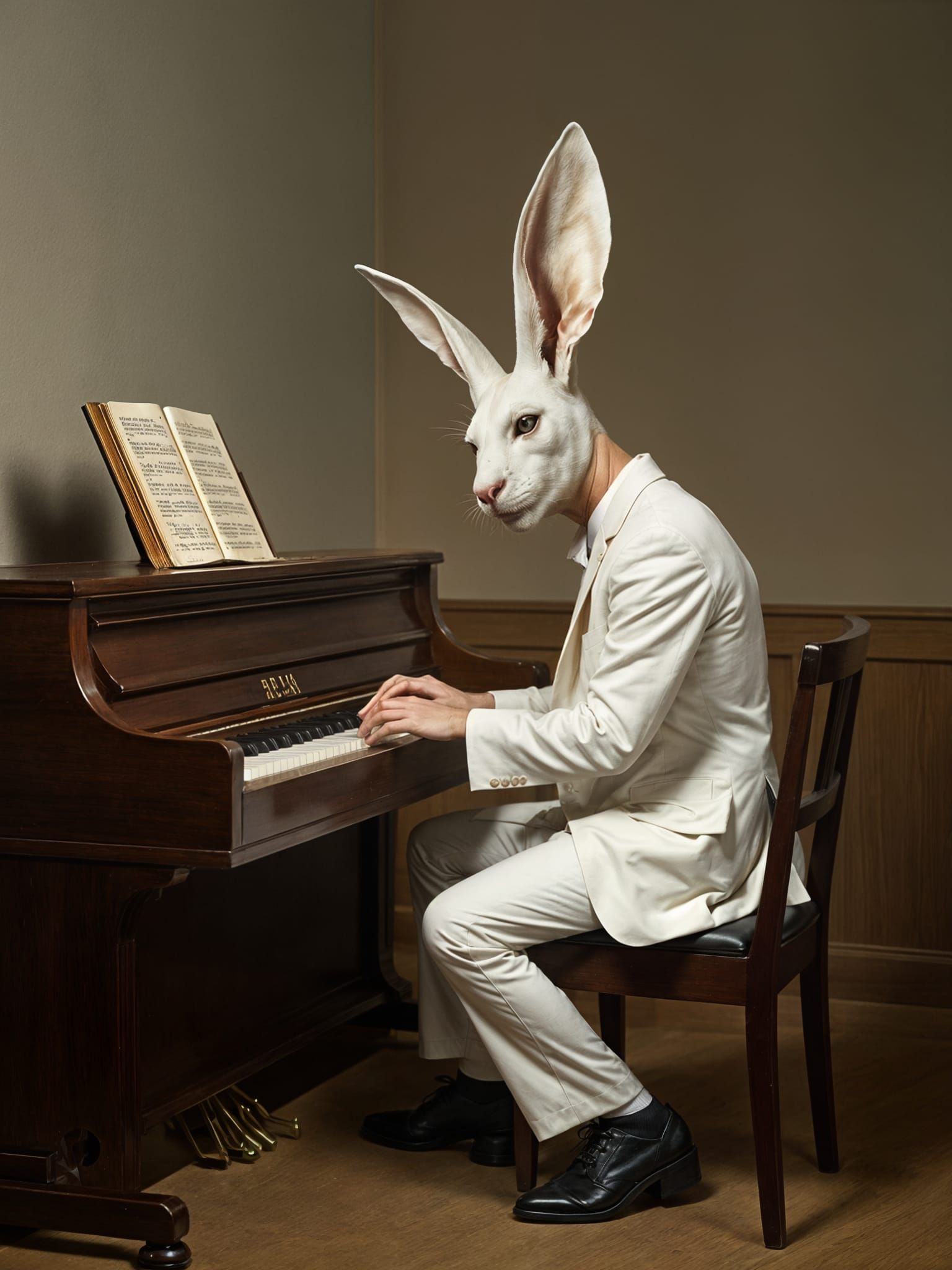 Surrealist Man Plays Piano with Ears
