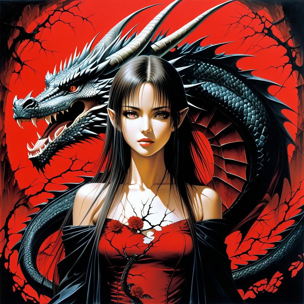 Dragon woman in red
