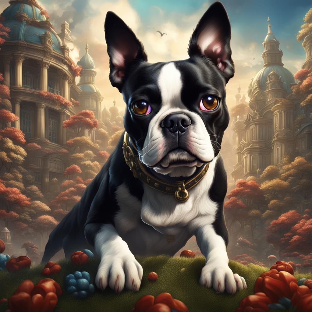 Heavenly Boston Terriers in Detailed Fantasy Art