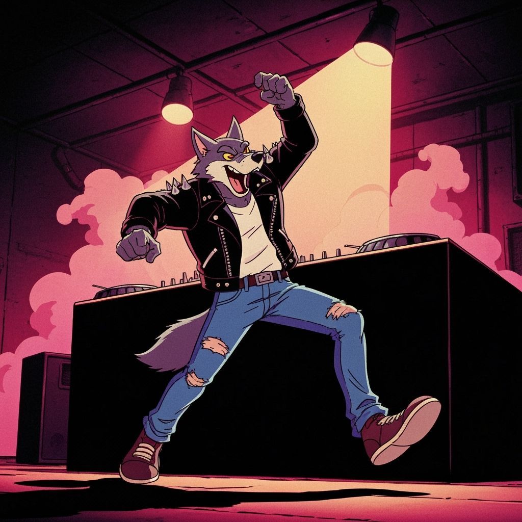 Anthropomorphic Wolf DJ in Energetic Performance