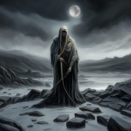 Macabre Scene in Engraving Horror Style