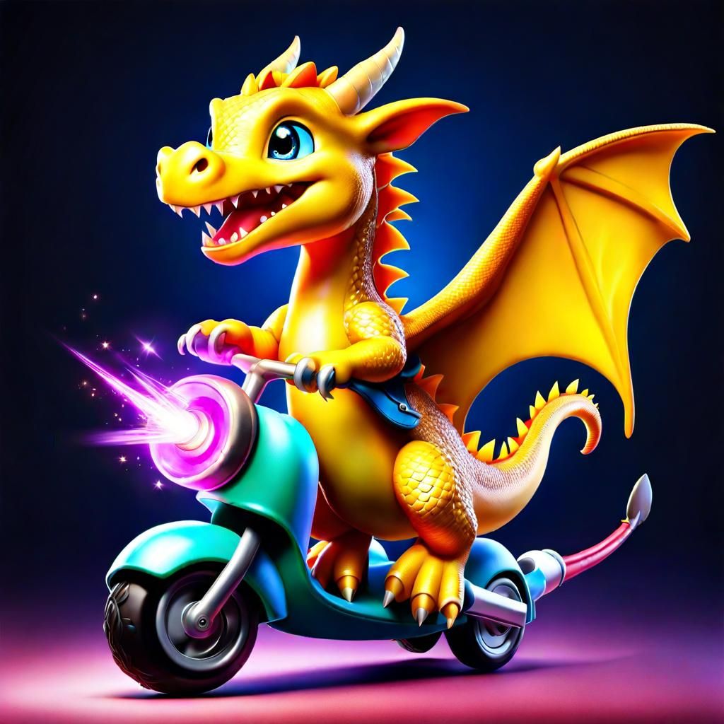Fire-Breathing Dragon on Scooter Heading to School