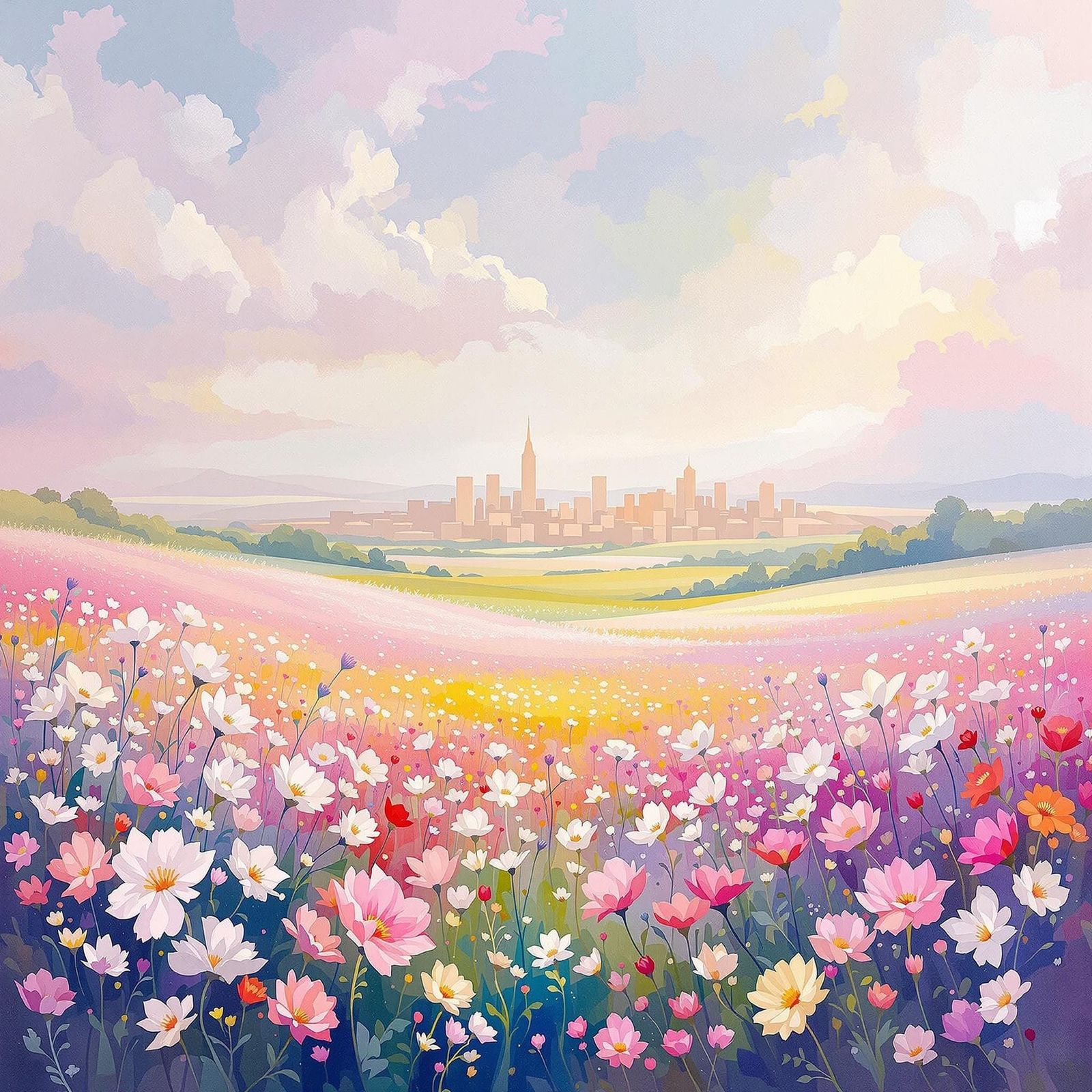 Surreal Spring Garden Blooms in Vibrant, Impressionist Color...