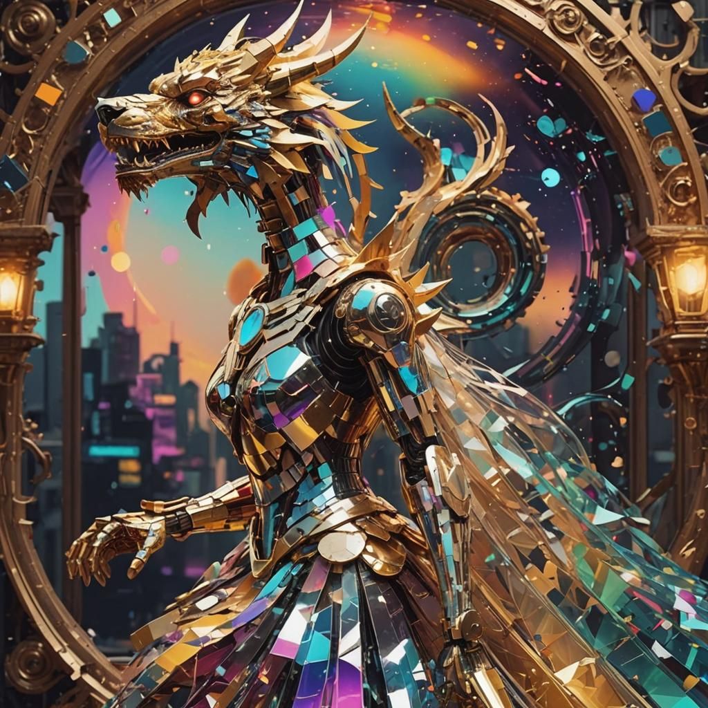 Glitch Art Dragon with Digital Distortion Effects