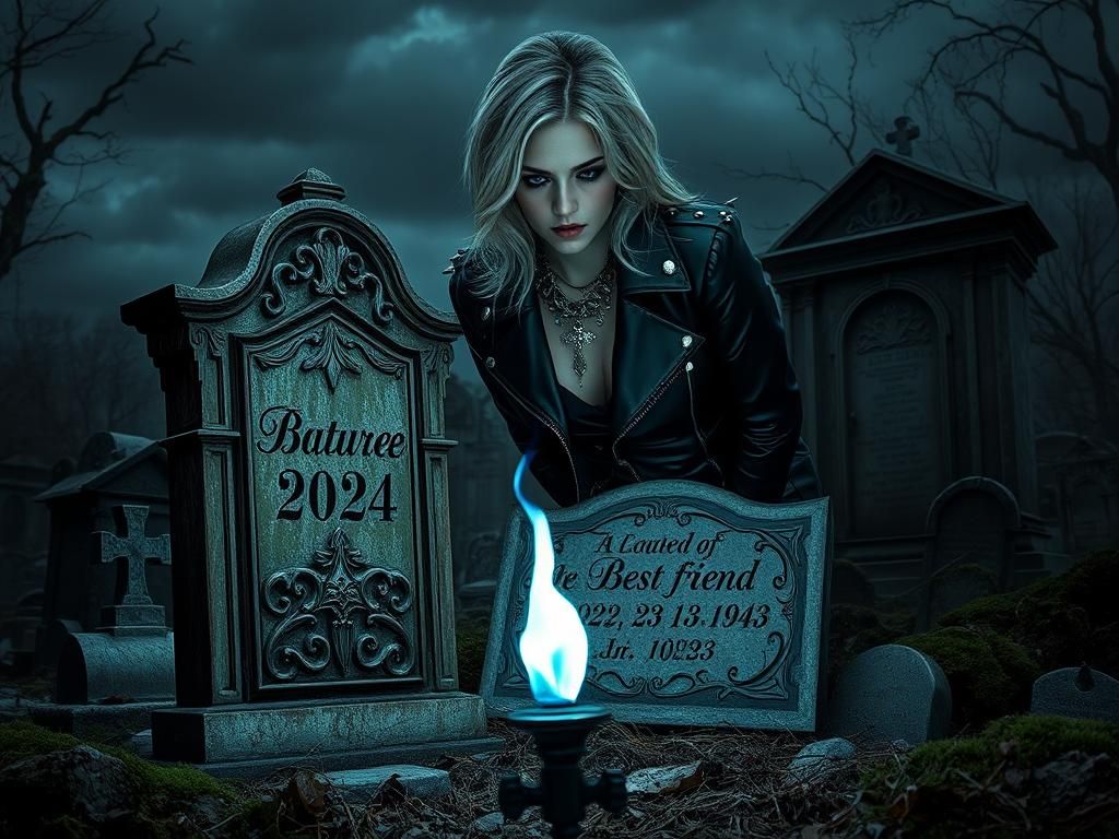 Gothic Witch Mourning in Cemetery, Dark Fantasy Art