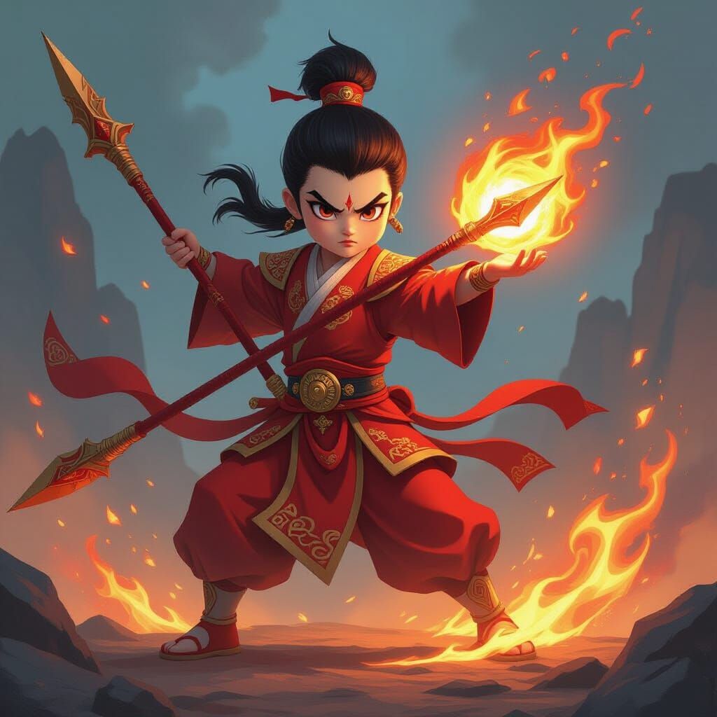 Nezha, Chinese Deity, Wields Fiery Power