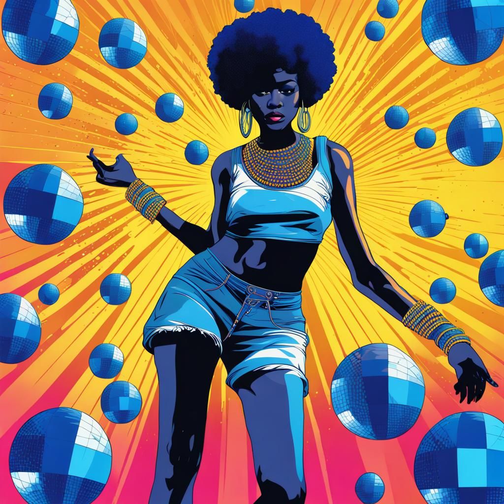 Black Woman Dancing at Disco in Pop Art Style