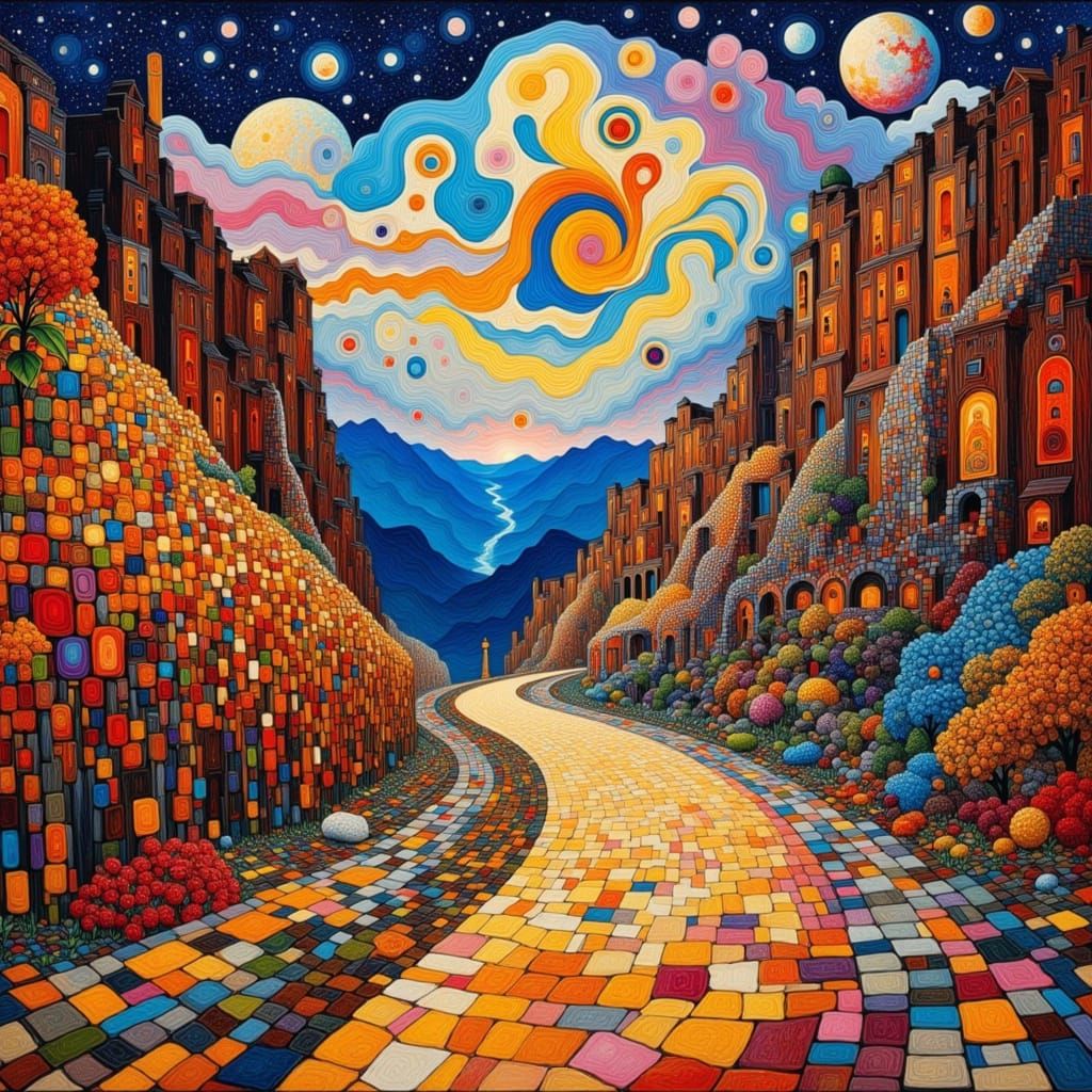 Psychedelic Dreamscape City Gate in Klimt Style