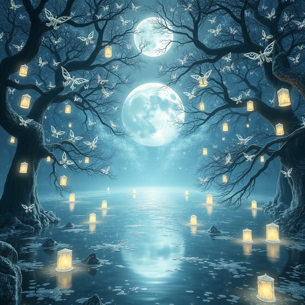 Moonlit Glade with Fairies and Starlight