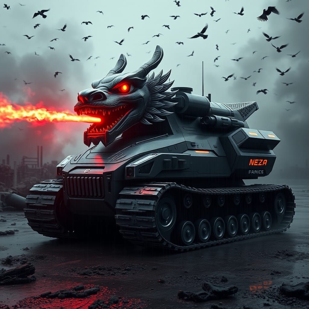 Futuristic Dragon Vehicle in Dystopian Landscape