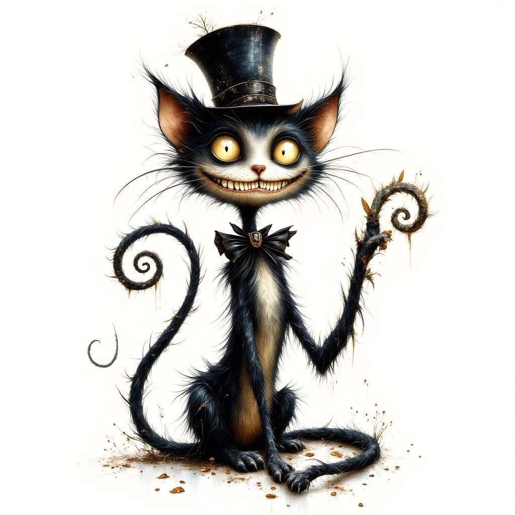 Whimsical Creepy Cat in Tim Burton Style