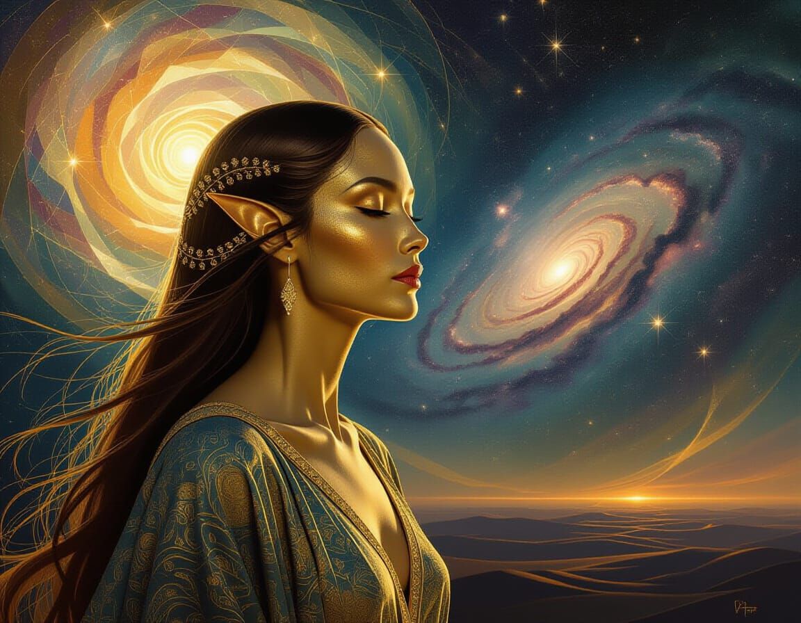 Surreal Alien Woman Portrait in Renaissance Cosmic Style