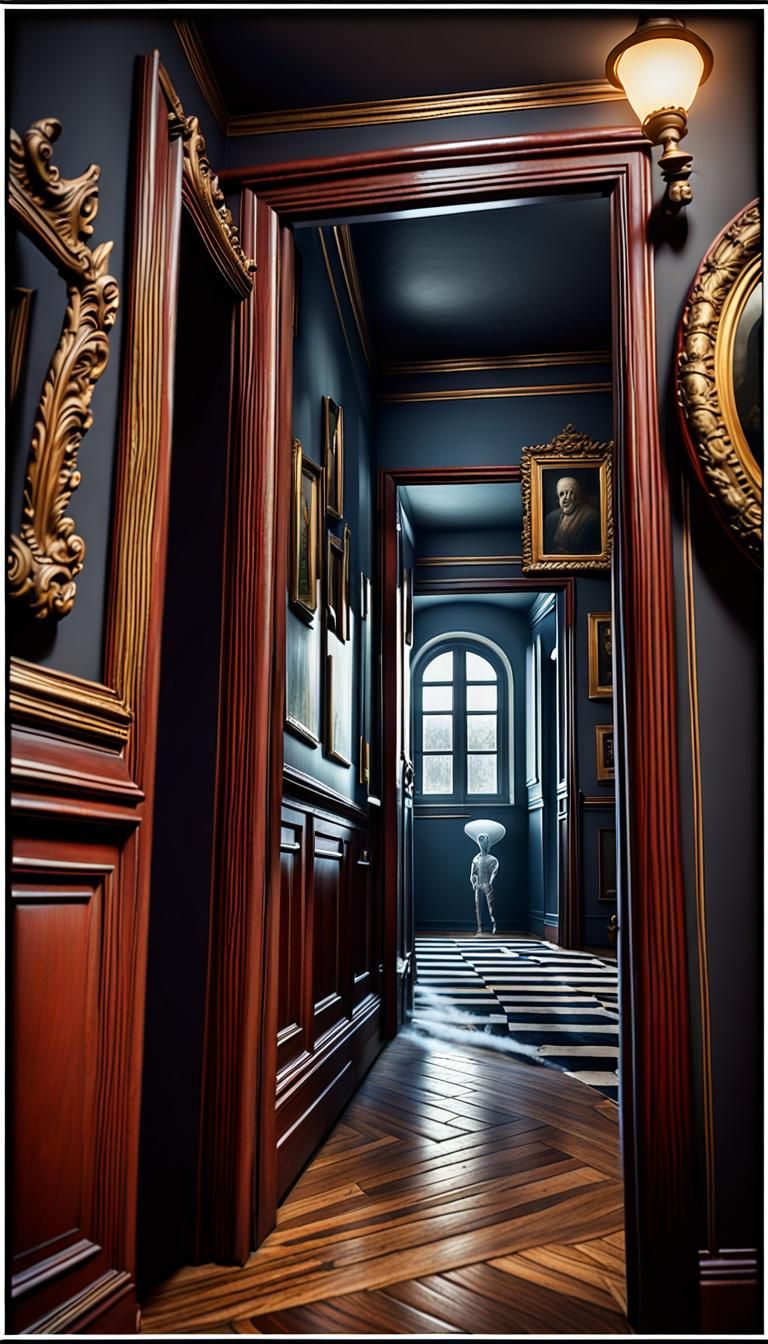 Gloomy Hallway with Ghostly Smoke, Realistically Rendered