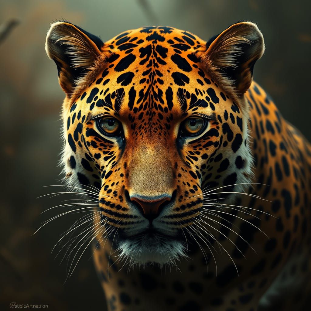 Art, Leopard, captured digital painting process, UHD quality. Interlaced with sfumato technique, blended harmoniou...
