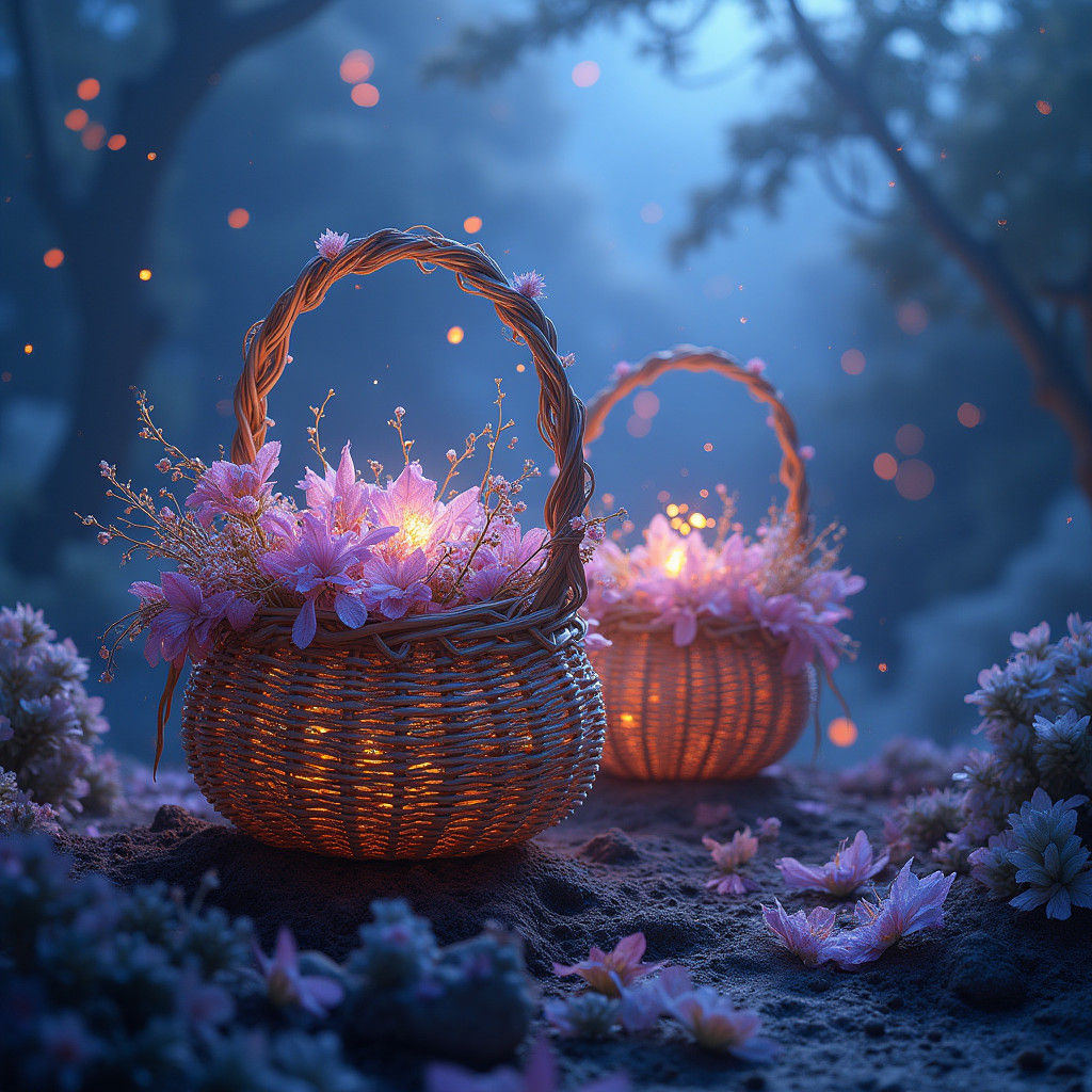 Glowing Fantasy Baskets with Iridescent Flora