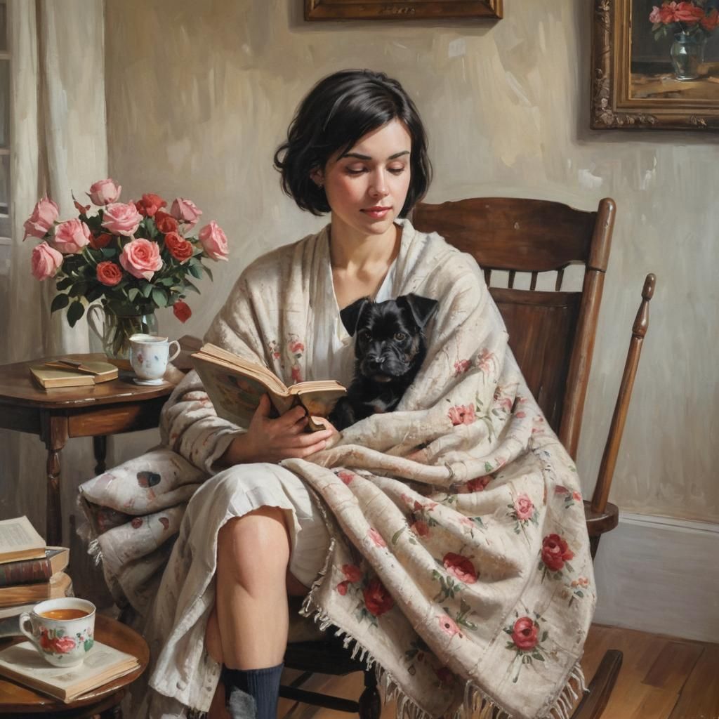 Girl in Rocking Chair, Warm Oil Painting