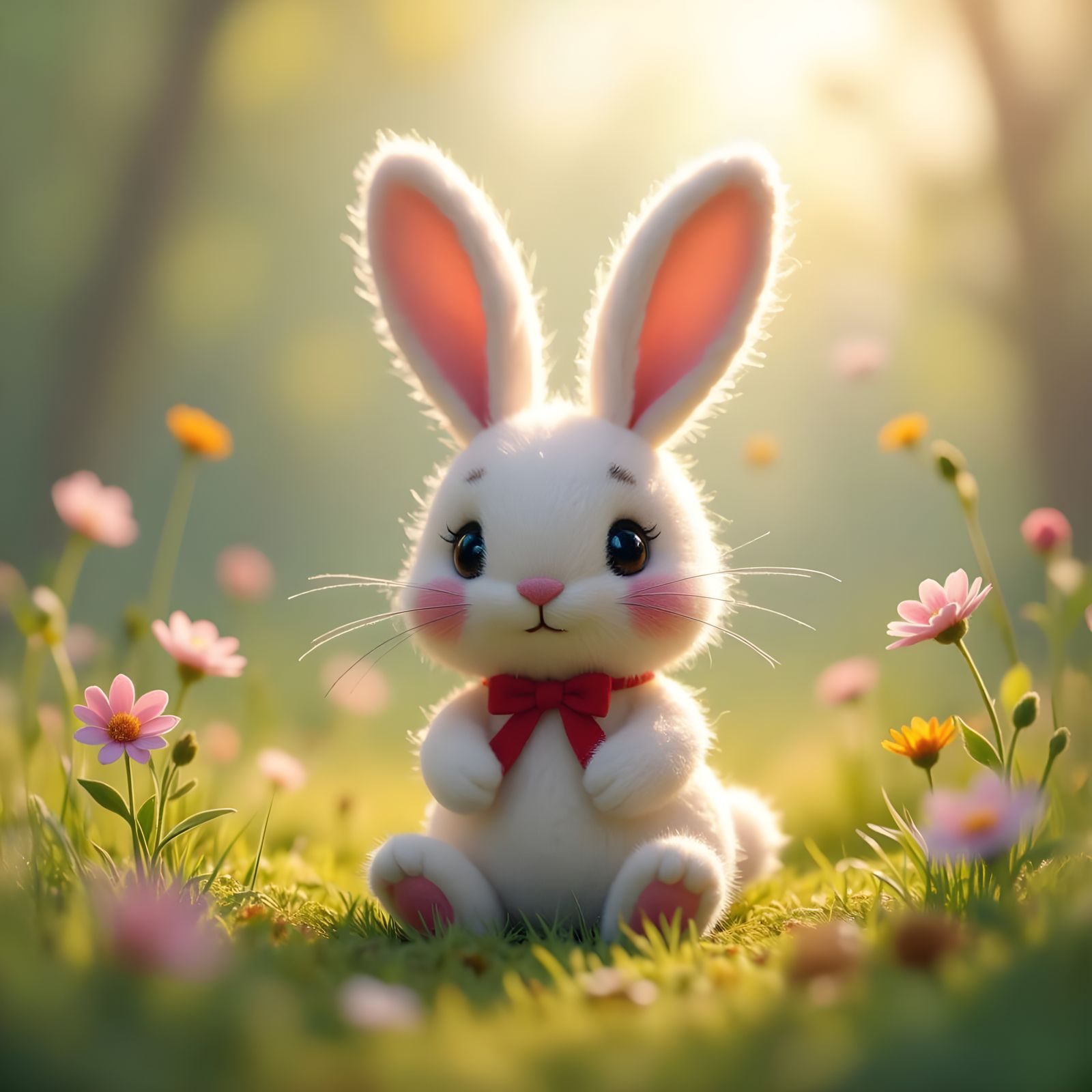 Felt Bunny Digital Illustration in Vibrant Colors