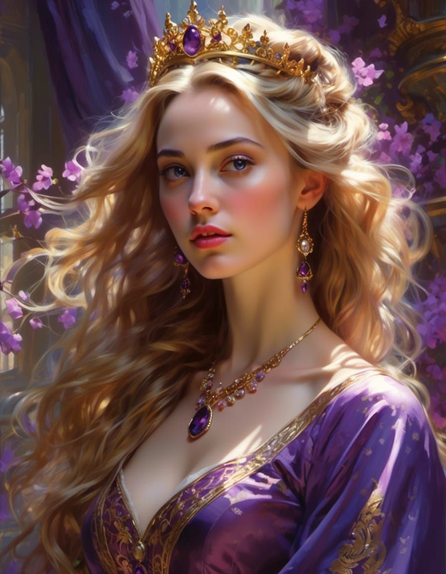 Violet Rapunzel Princess Portrait in Hyperrealistic Style