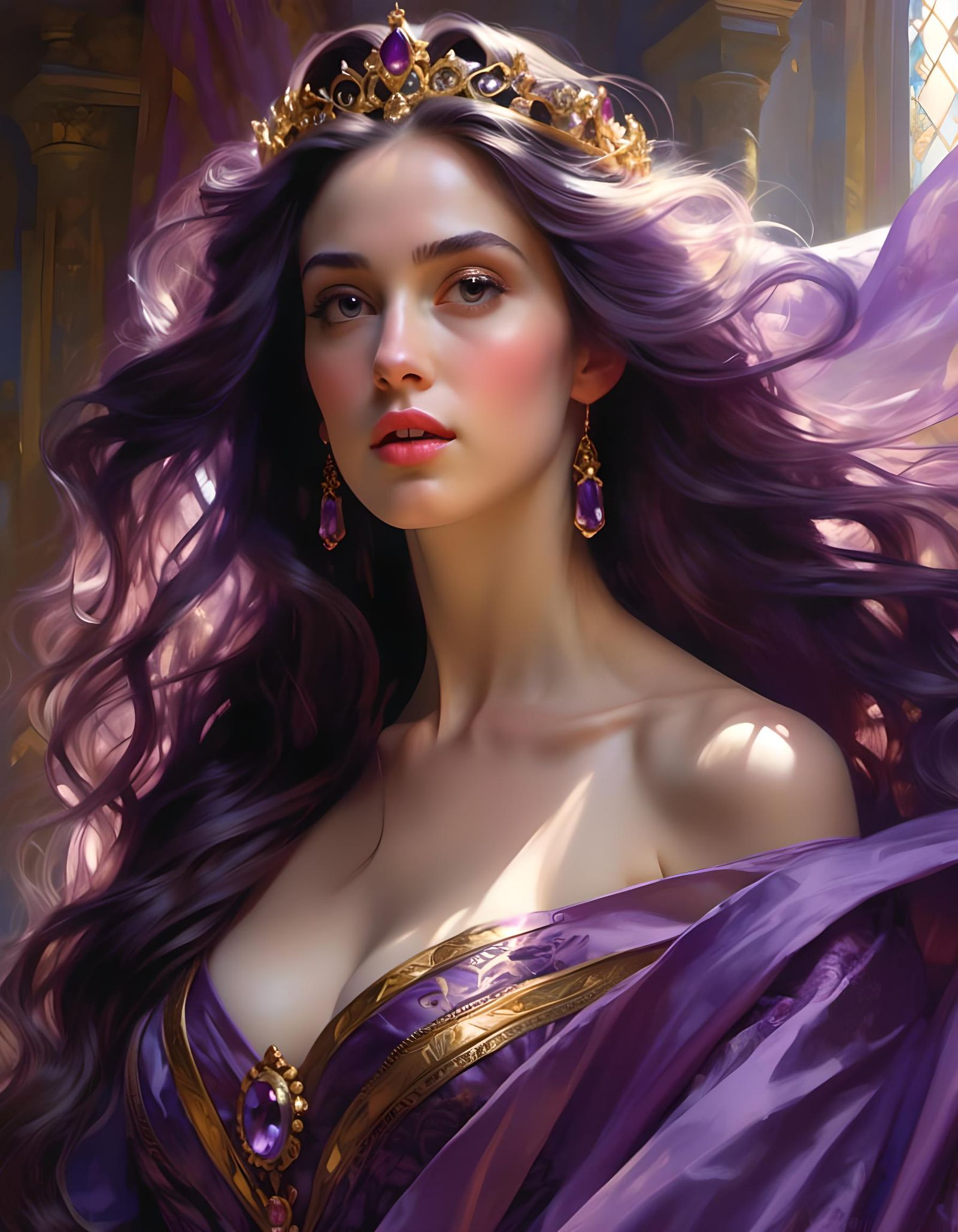Violet-Haired Princess in Hyperrealistic Fantasy Art