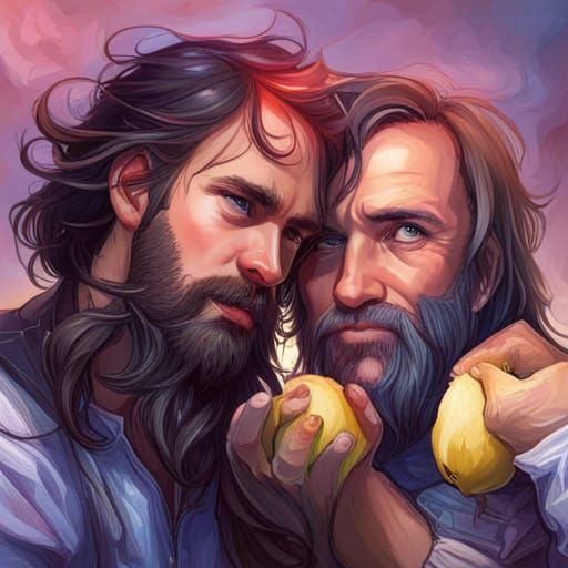 Lemon Skirt: Two Bearded Men in Digital Portrait