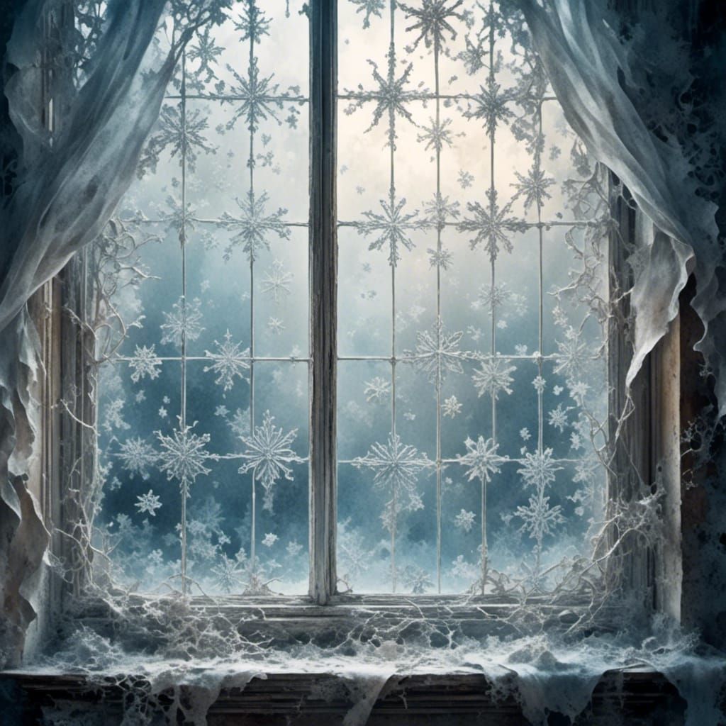 Frosted Window with Snowflakes in Watercolor Style