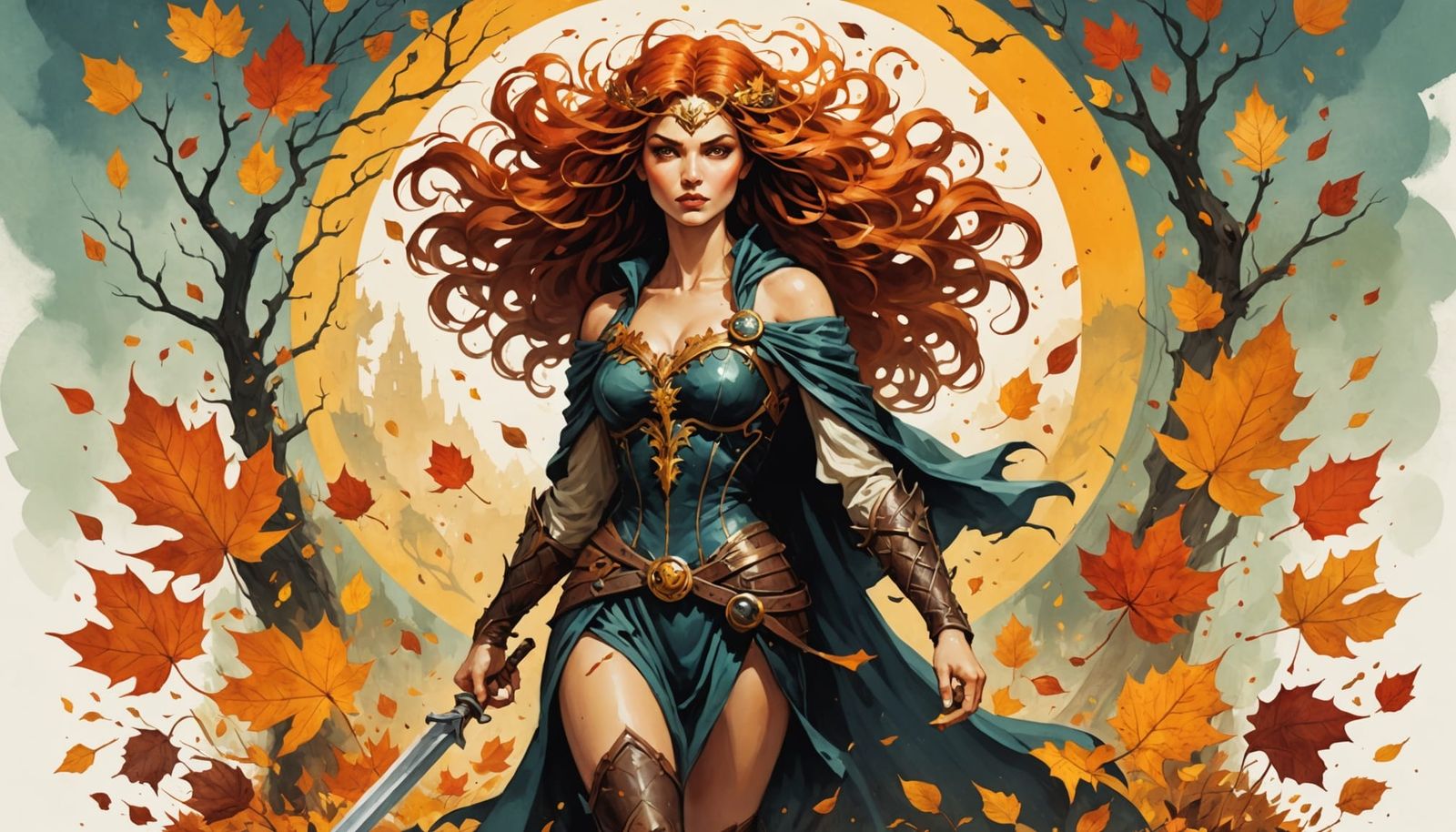 Autumn Equinox in Watercolor Fantasy Style