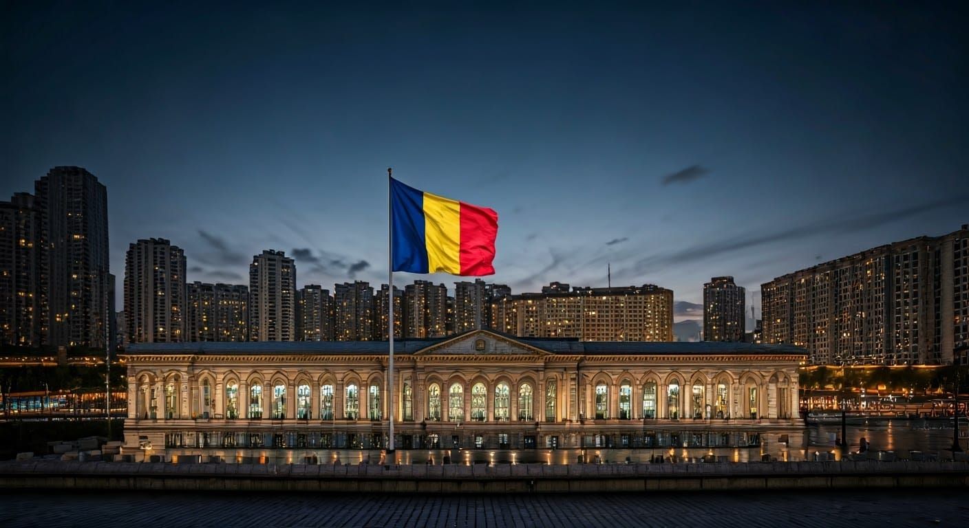 Romanian Flag over Bucharest: Photo Illustration