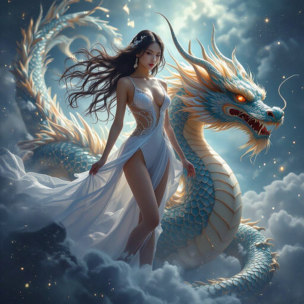 Celestial Dragon: Starlight Hair in Hyperrealistic Style