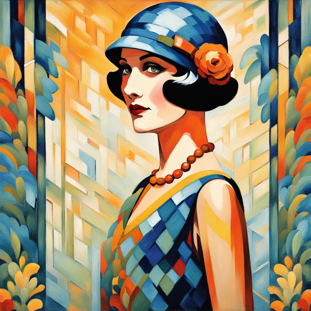 Art Deco Flapper Poster in Expressionist Style