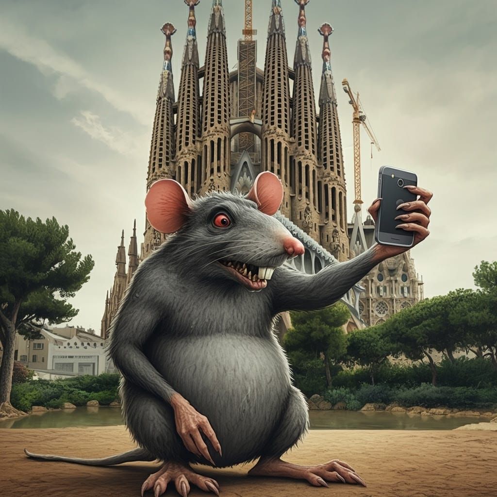 Ratfink Captures Sagrada Familia Selfie in Grotesque Barcelo...