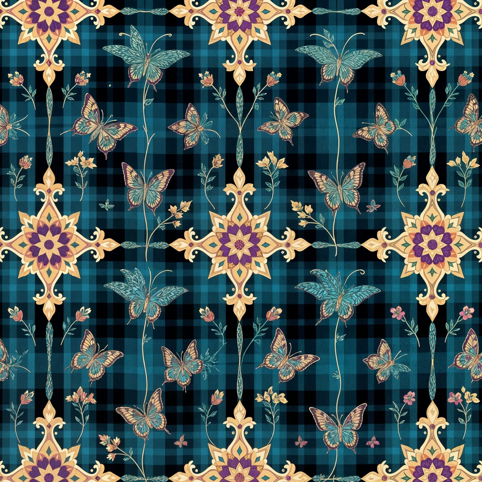 Inspiring Clergy Tartan Fabric with Celtic Crosses and Small...